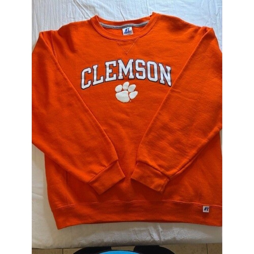 Russell Athletic Bright Orange Clemson Crewneck with White Paw Accent